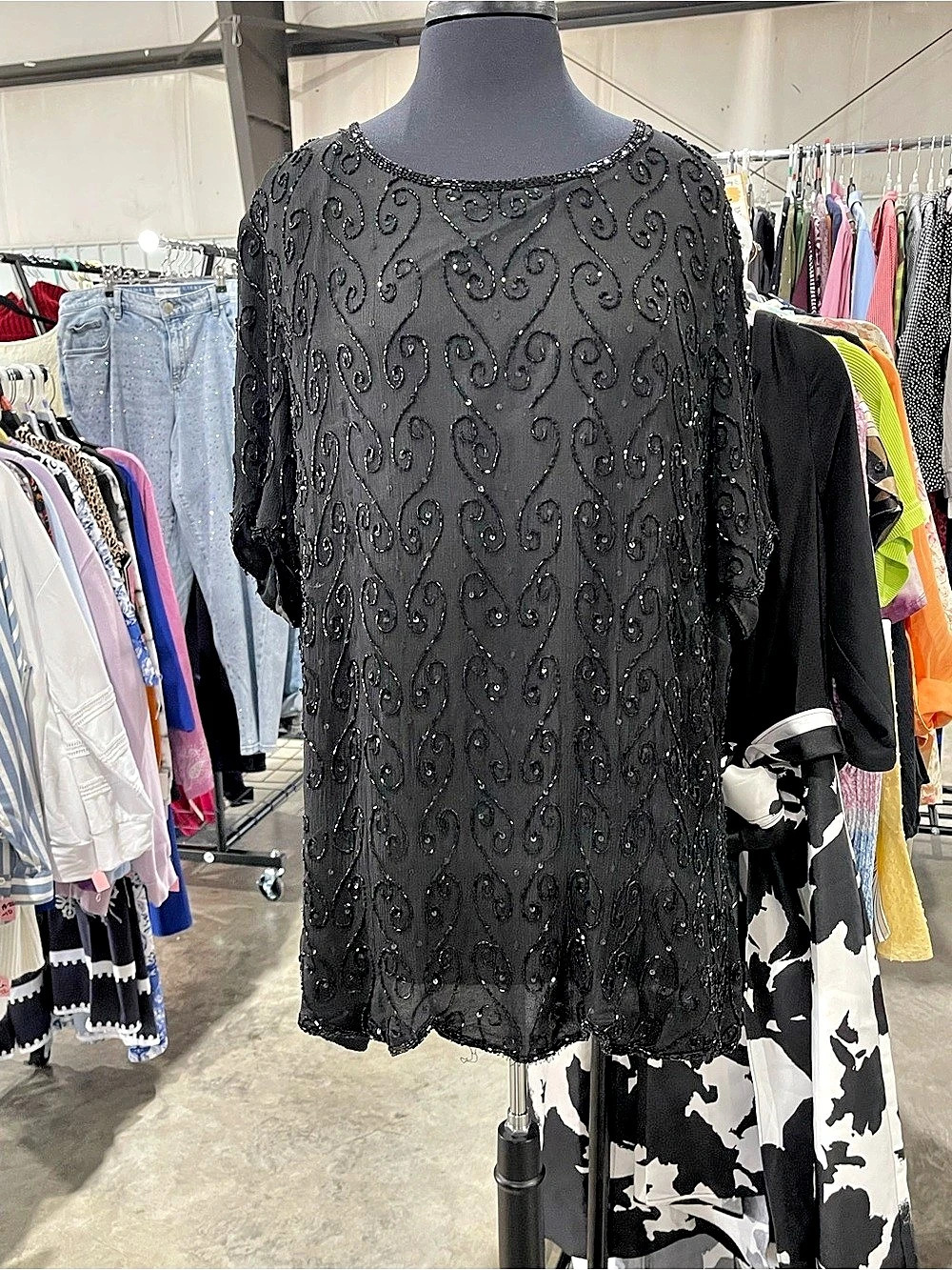R&K Evening Black Beaded top with Ballroom flowing Wide Leg pants